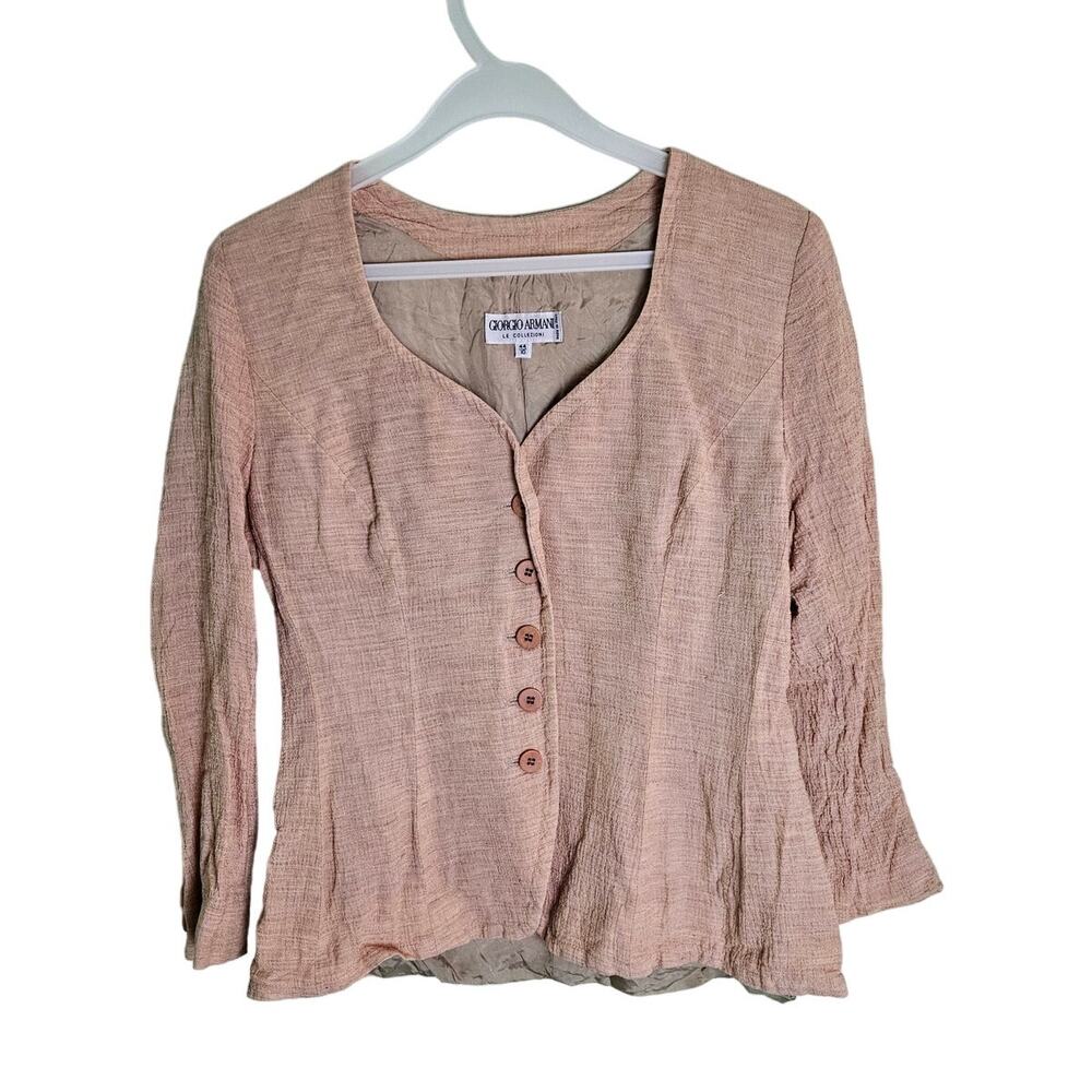 ❤️‍ VINTAGE Giorgio Armani Le Collezioni 90s Peach Woven Blazer Jacket 44 / 10